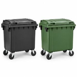 Contenedores de basura 1100 litros con 4 ruedas en colores verde y gris oscuro