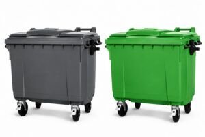 Contenedor de basura 1100 litros gris oscuro y verde con 4 ruedas