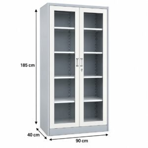 Vitrina metálica de 2 puertas con vidrio con medidas 185 x 90 x 40 cm