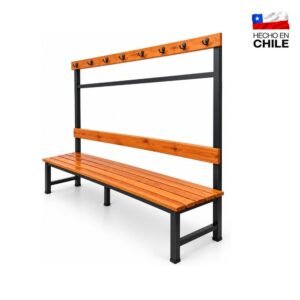 Banca para camarín con perchero y respaldo de madera y metal 1,50 metros, hecho en Chile