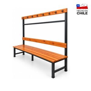 Banca para camarín con perchero, respaldo de madera y estructura metálica Ingequipos
