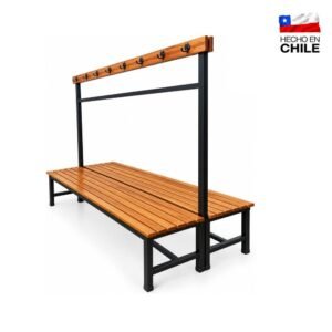 Banca doble para camarín con perchero de madera y metal 1,50 metros, fabricación nacional