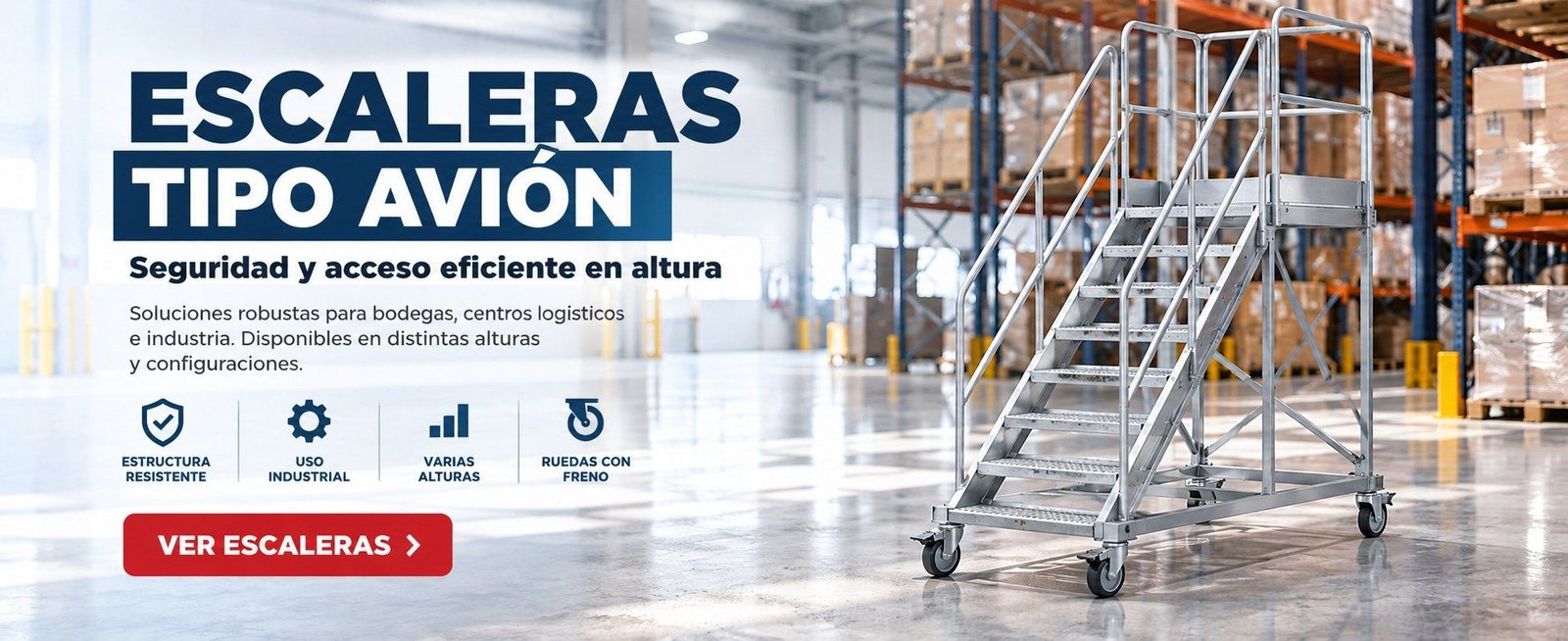 Escaleras tipo avión industriales para bodegas y centros logísticos