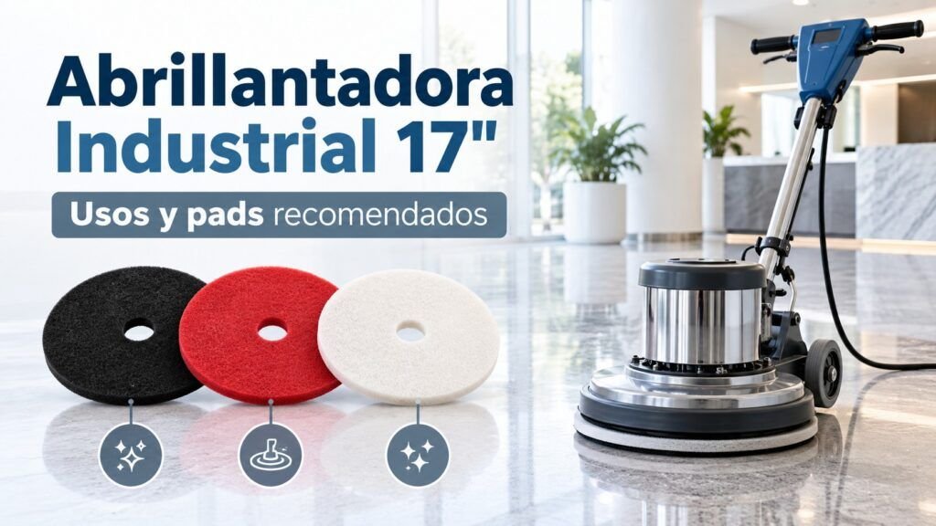 Abrillantadora industrial de 17 pulgadas con pads negro, rojo y blanco para limpieza, pulido y brillo de pisos