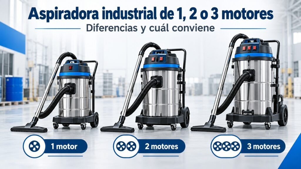 Aspiradora industrial de 1, 2 y 3 motores: diferencias y cuál conviene
