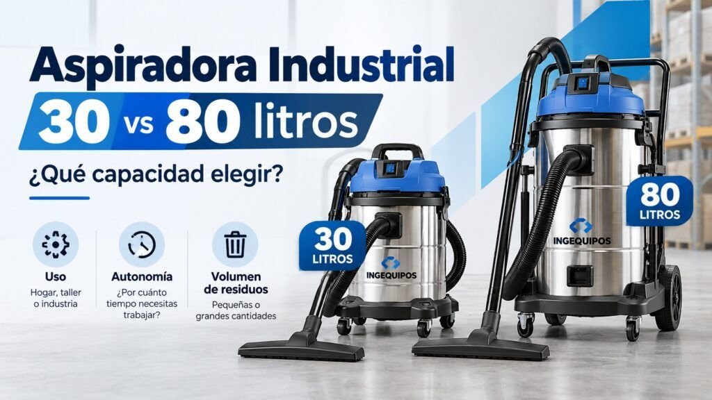 Aspiradora industrial de 30 y 80 litros: diferencias de capacidad y uso