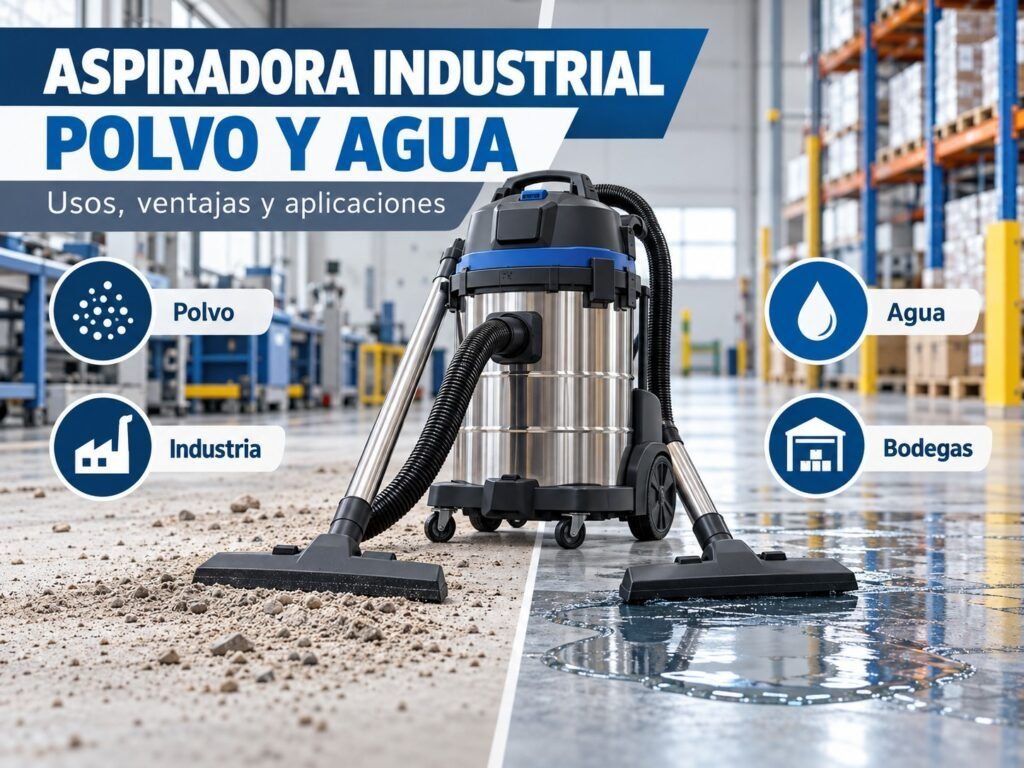 Aspiradora industrial de polvo y agua para bodegas, industrias y limpieza profesional
