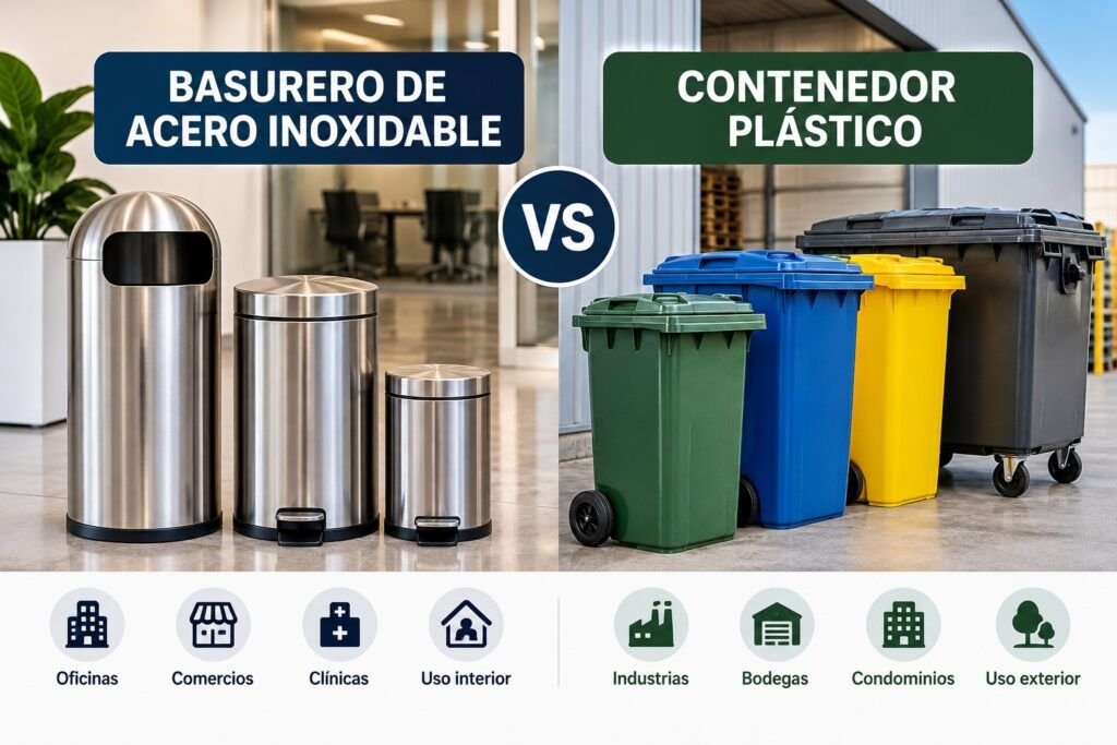 Contenedores con pedal para oficinas, cocinas, clínicas, baños, comercios e industrias