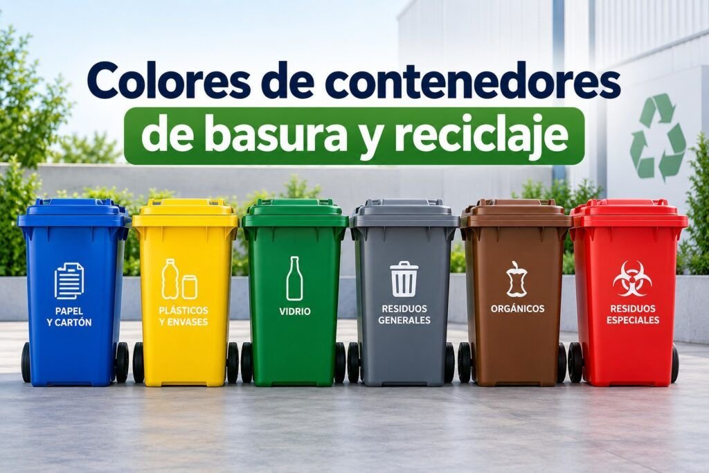 Colores de contenedores de basura para reciclaje y separación de residuos