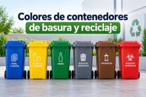 Colores de contenedores de basura para reciclaje y separación de residuos