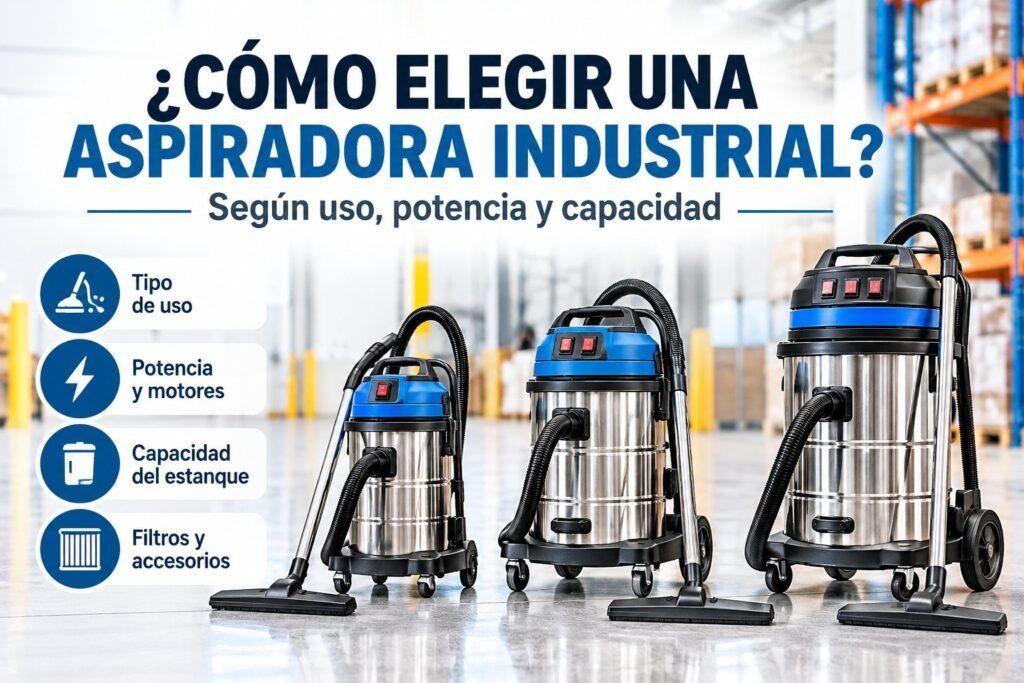 Cómo elegir una aspiradora industrial según uso, potencia, capacidad, filtros y accesorios