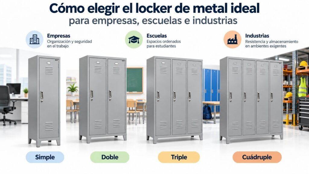 Guía para elegir locker metálico simple, doble, triple o cuádruple para empresas, colegios e industrias