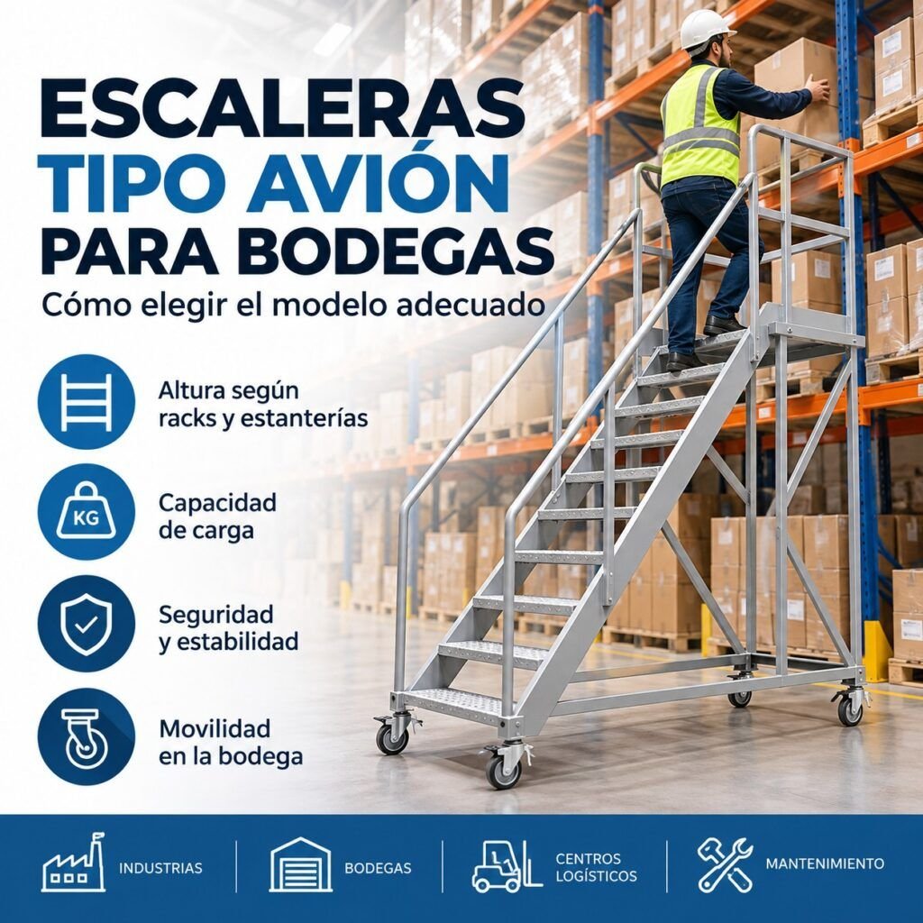 Escaleras tipo avión para bodegas y cómo elegir el modelo adecuado