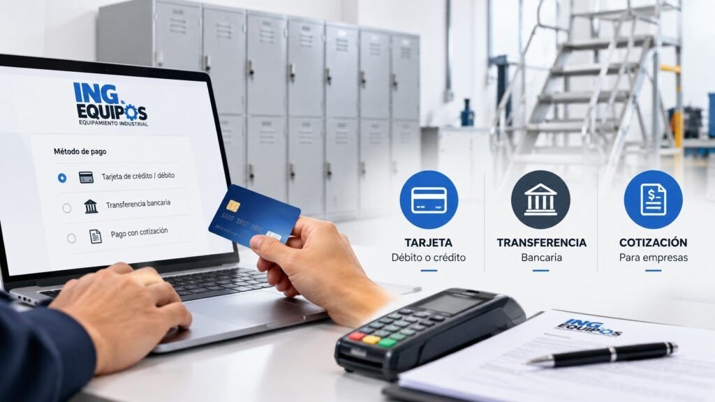 Formas de pago Ingequipos con tarjeta, transferencia bancaria y cotización para empresas