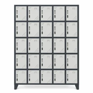 Locker metálico de 25 puertas distribuidas en 5 cuerpos, para empresas y camarines