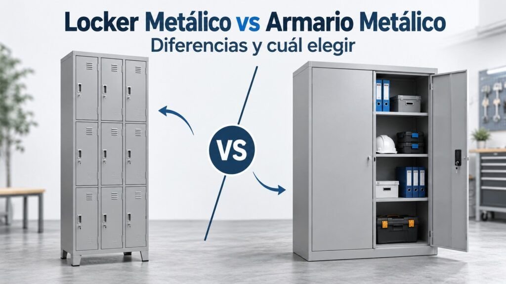 Comparación entre locker metálico y armario metálico para identificar sus diferencias y elegir el más adecuado según el uso y espacio disponible