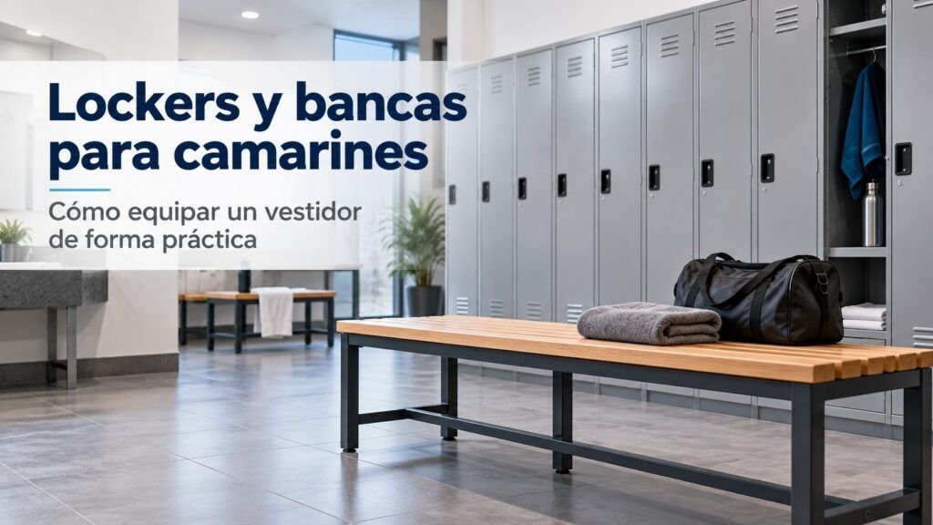 Lockers y bancas para camarines en vestidor con espacio para ropa y pertenencias personales