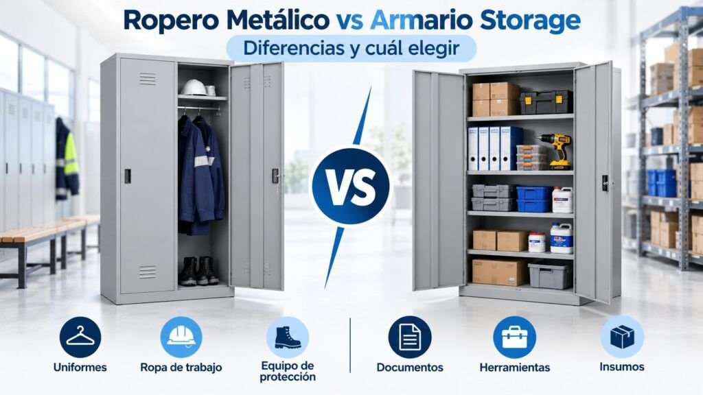 Ropero metálico vs armario Storage: diferencias para ropa, documentos, herramientas e insumos