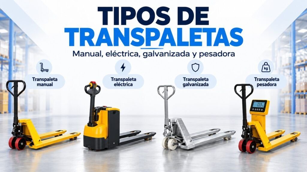 Tipos de transpaletas: manual, eléctrica, galvanizada y pesadora